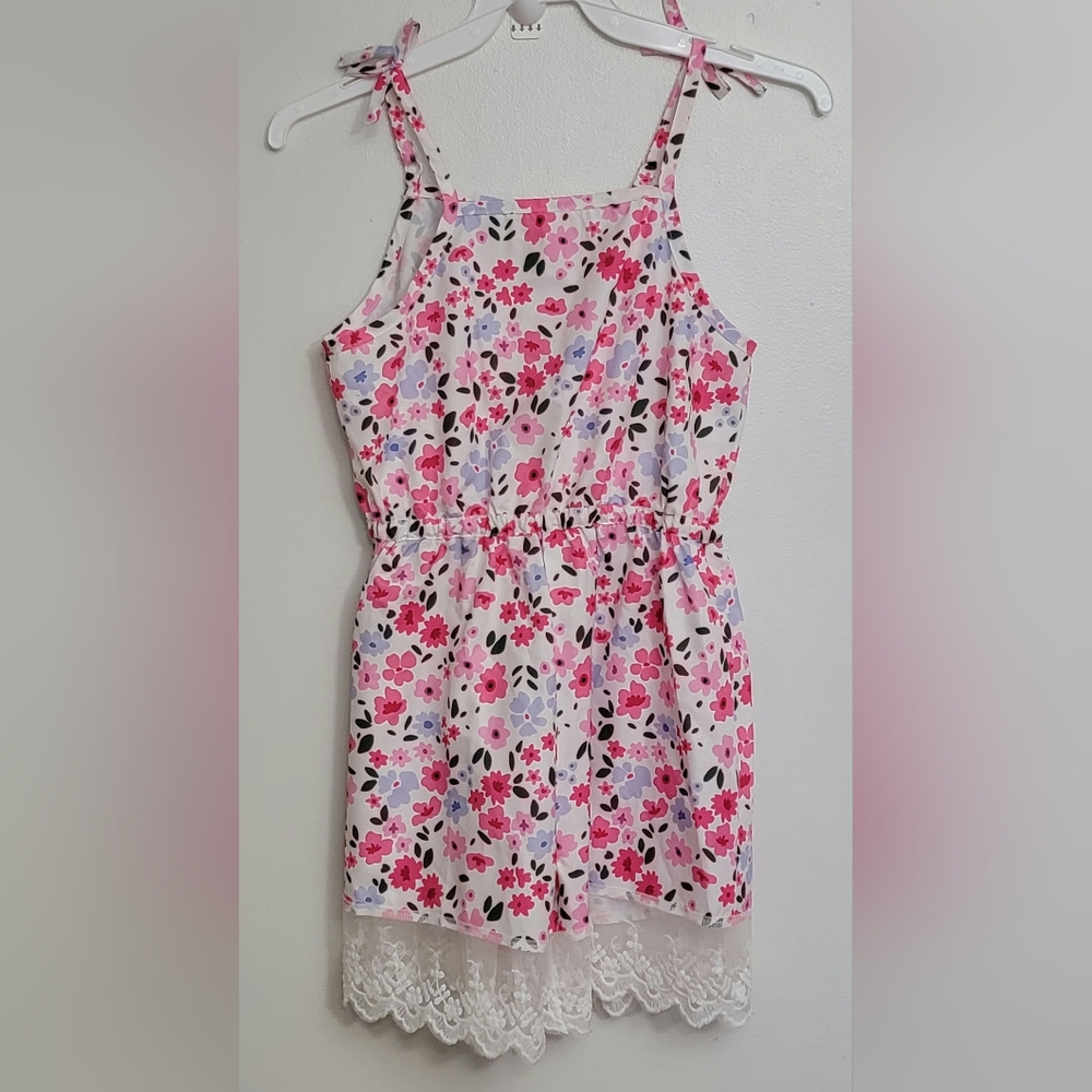 Girls Floral White Romper - Size 7-8Y